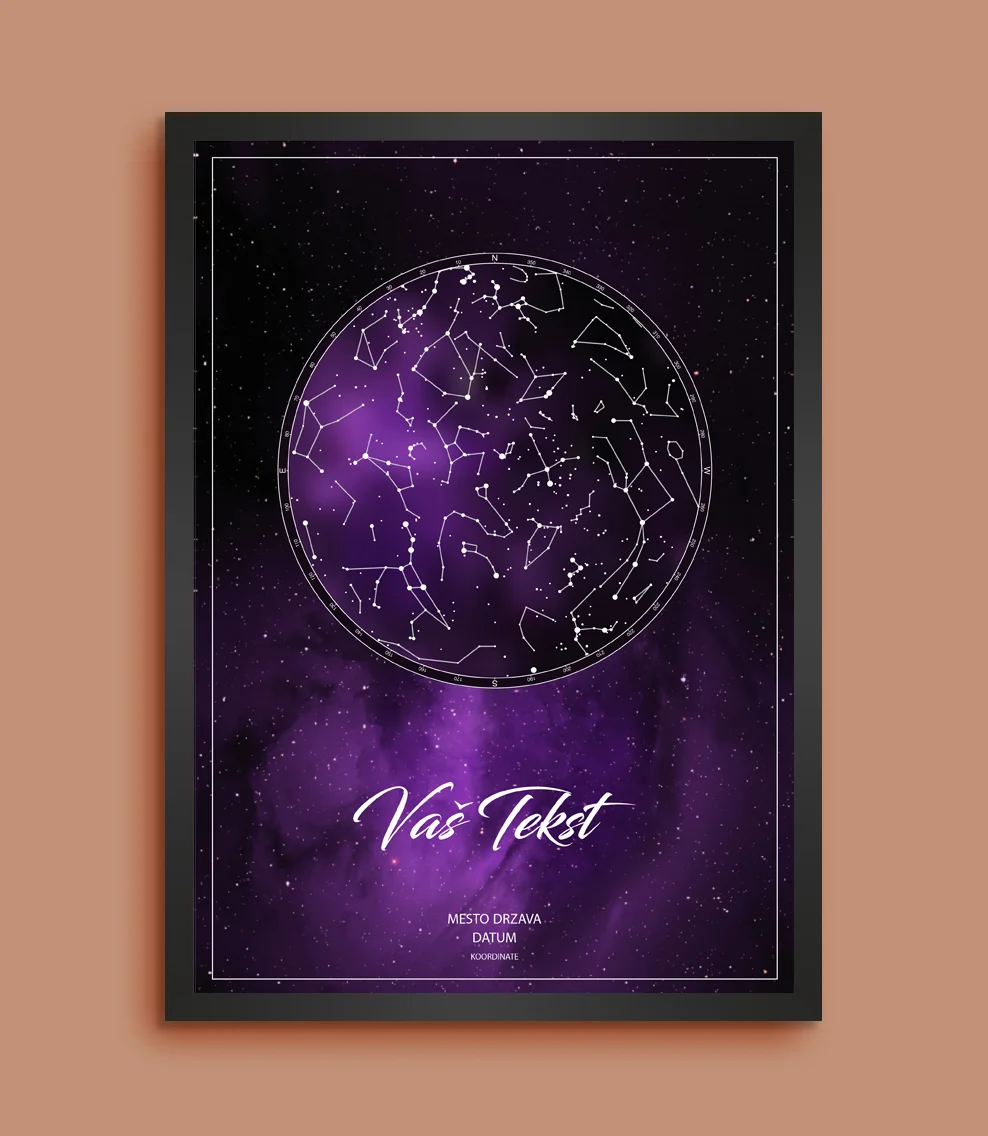 Svetlo Ljubicasta Zvezdana Mapa sa Okvirom